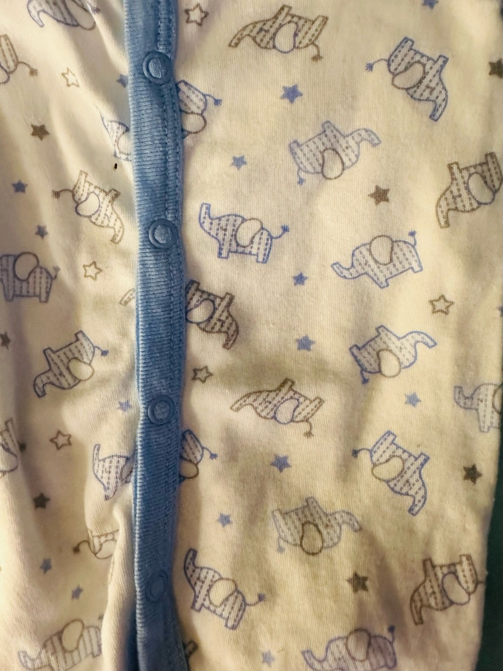 Blue Elephant-Print Baby Footed One-Piece - Soft Cotton